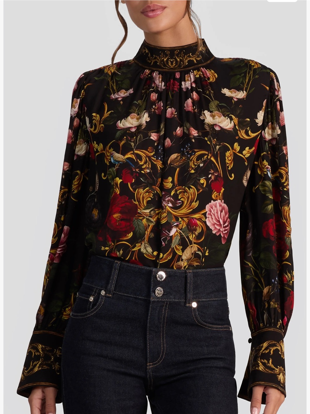 Alice+ Olivia Marion Mock Neck Floral Blouse NWT Size L
